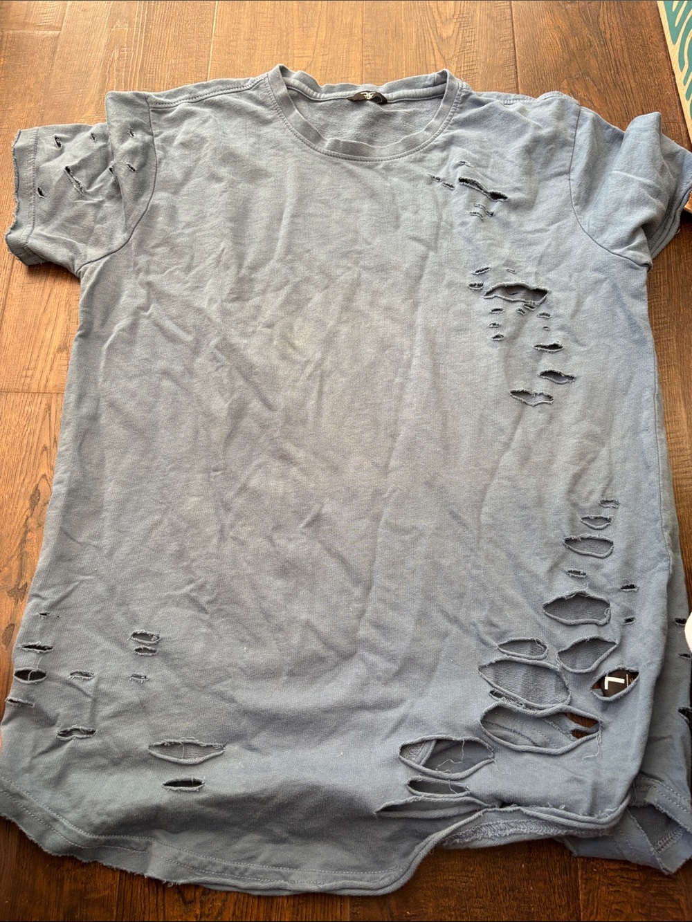 Distressed Short-Sleeve T-Shirt in Dusty Blue